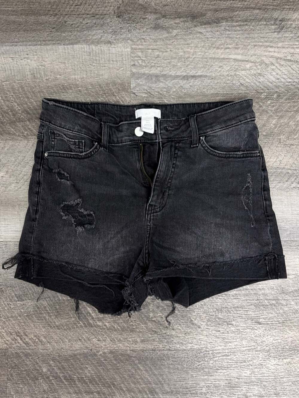 H&M Distressed Black Denim Shorts Size 8